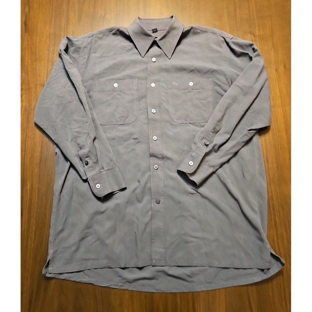 Oleg Cassini Mens Long Sleeve Button Up Gray Cotton/Rayon XL